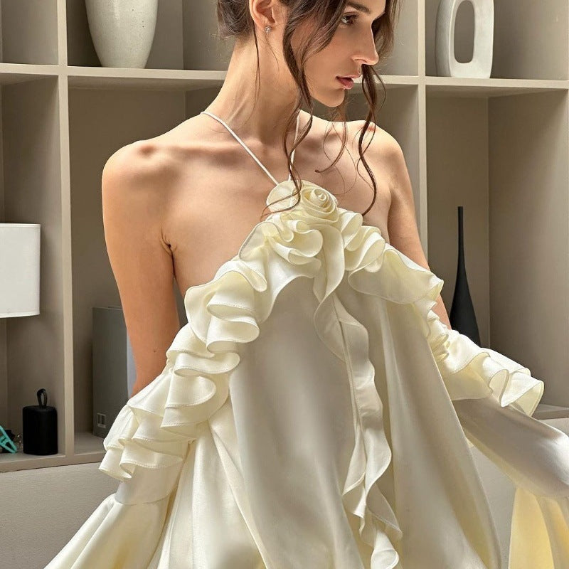 Women Clothing Autumn Sexy French off Shoulder Ruffled Flare Sleeve Dress Bella Mia